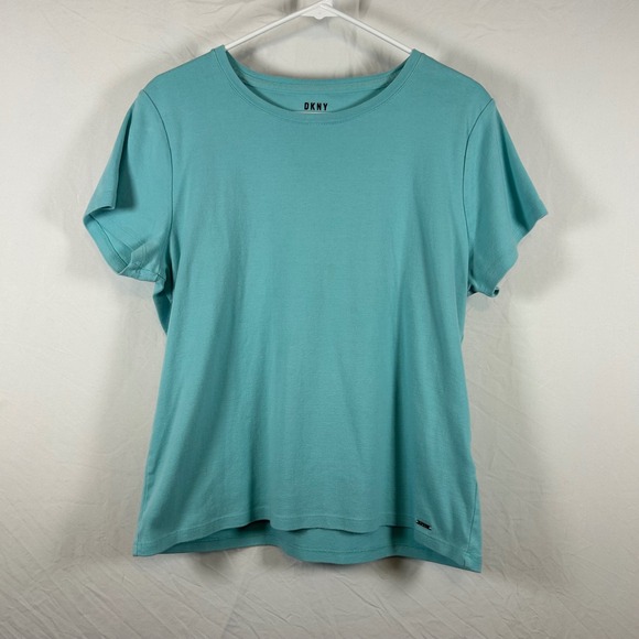Dkny Tops - DKNY Womens XL Aqua Blue Short Sleeve Crewneck T-Shirt Cotton Blend Tee